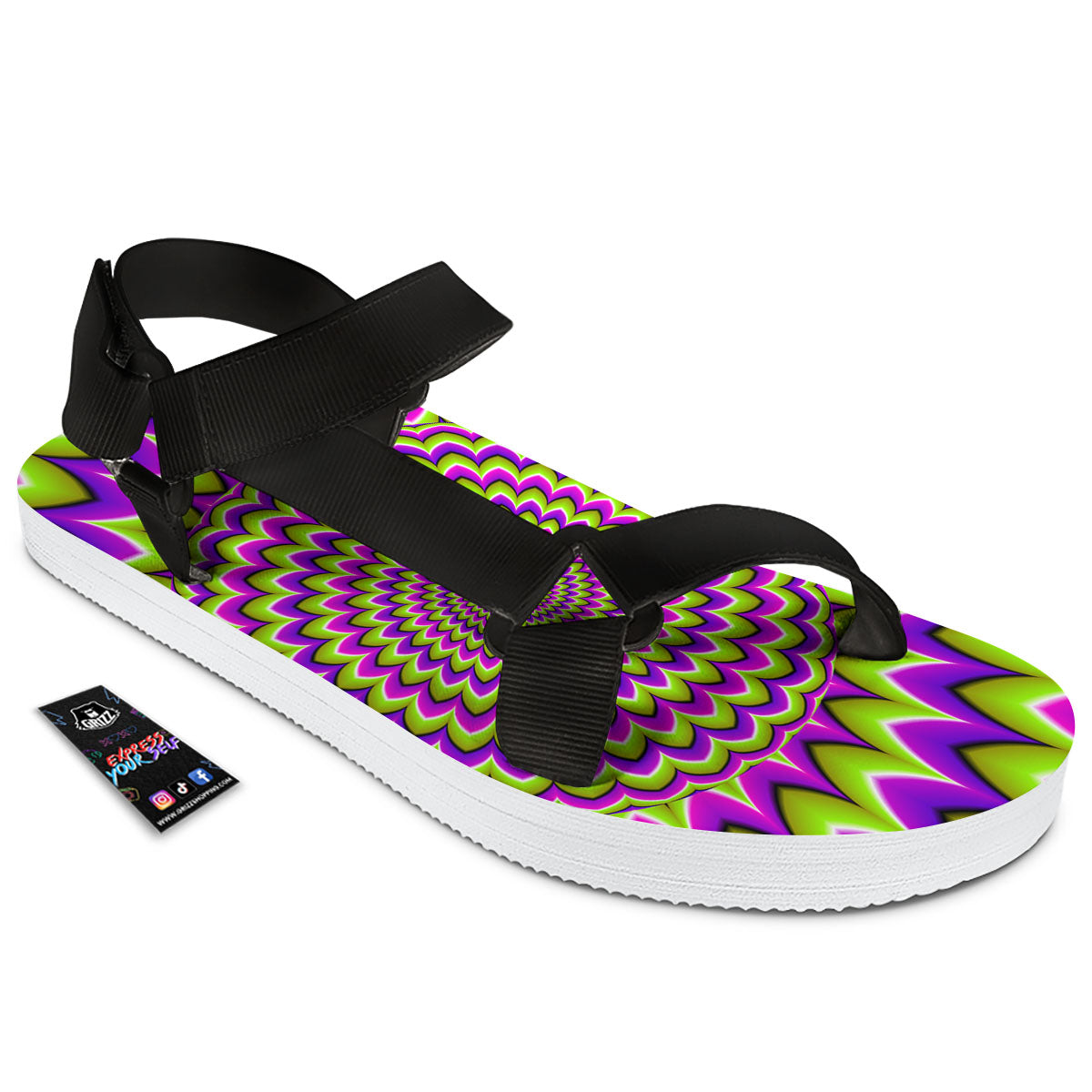 Moving Optical Illusion Spiky Spiral Black Open Toe Sandals-grizzshop