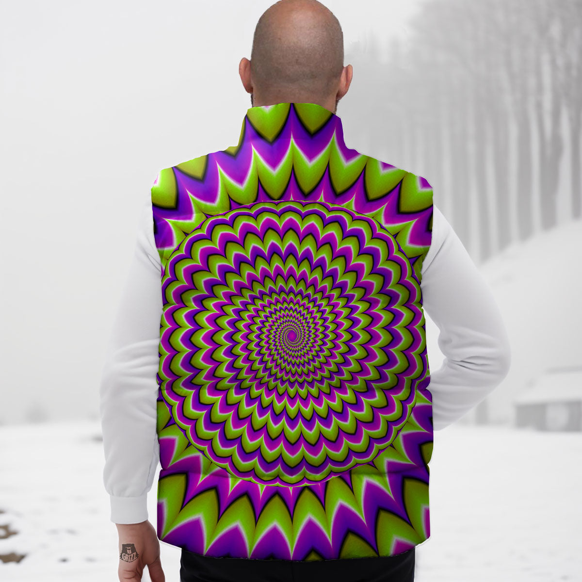 Moving Optical Illusion Spiky Spiral Down Vest