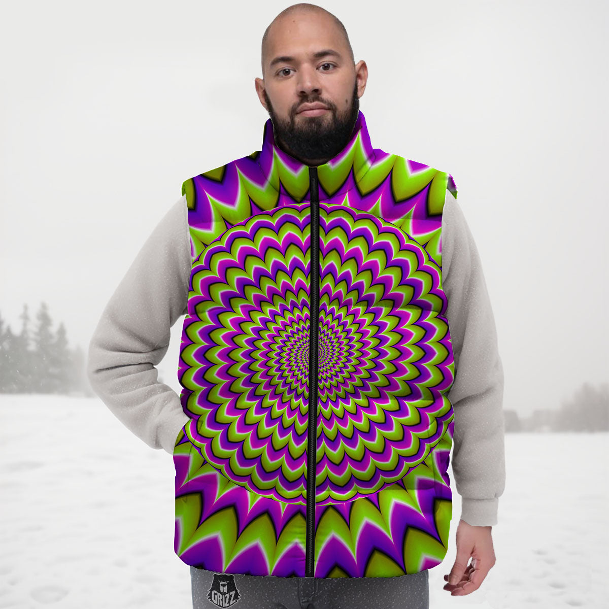 Moving Optical Illusion Spiky Spiral Down Vest