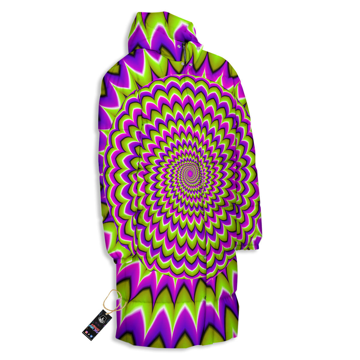 Moving Optical Illusion Spiky Spiral Long Down Jacket-grizzshop