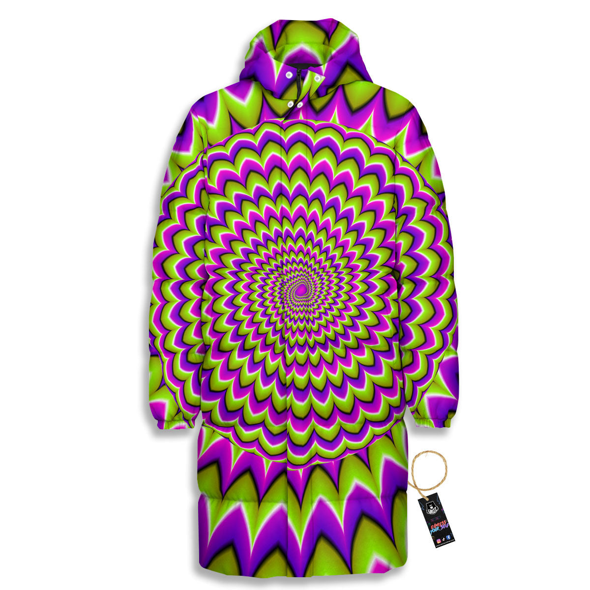Moving Optical Illusion Spiky Spiral Long Down Jacket-grizzshop