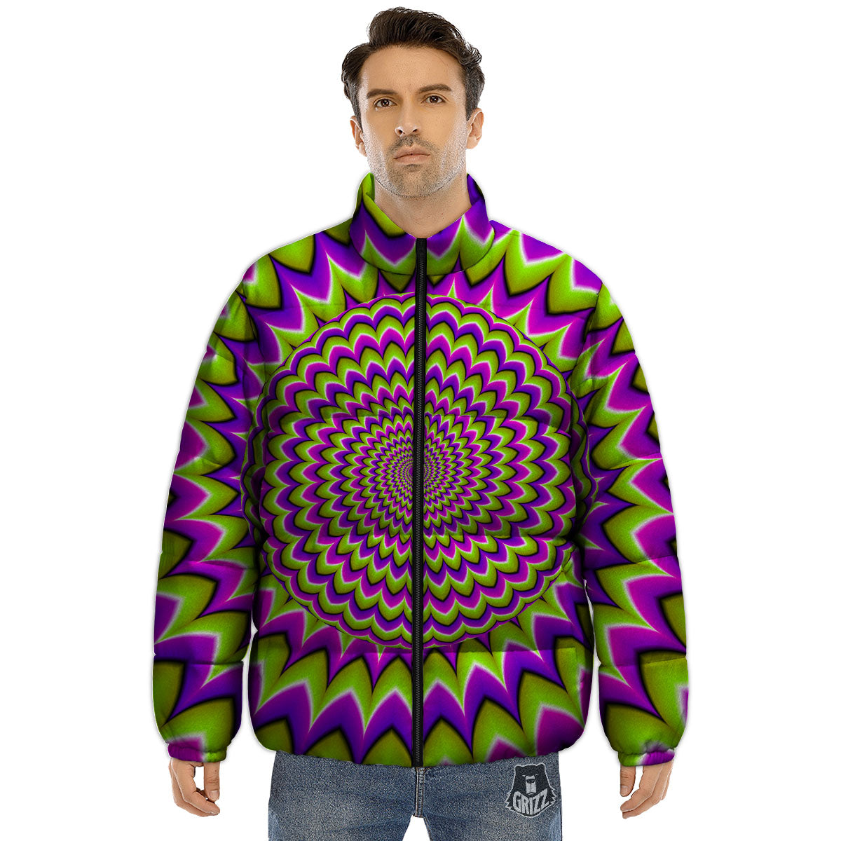 Moving Optical Illusion Spiky Spiral Puffer Jacket-grizzshop