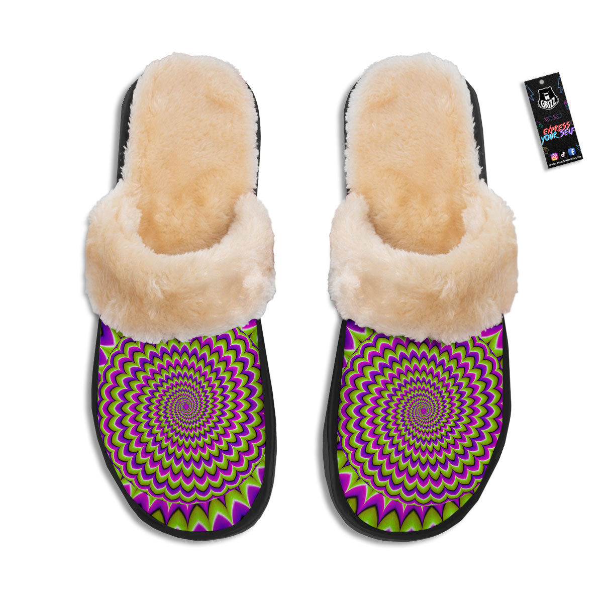Moving Optical Illusion Spiky Spiral Slippers-grizzshop