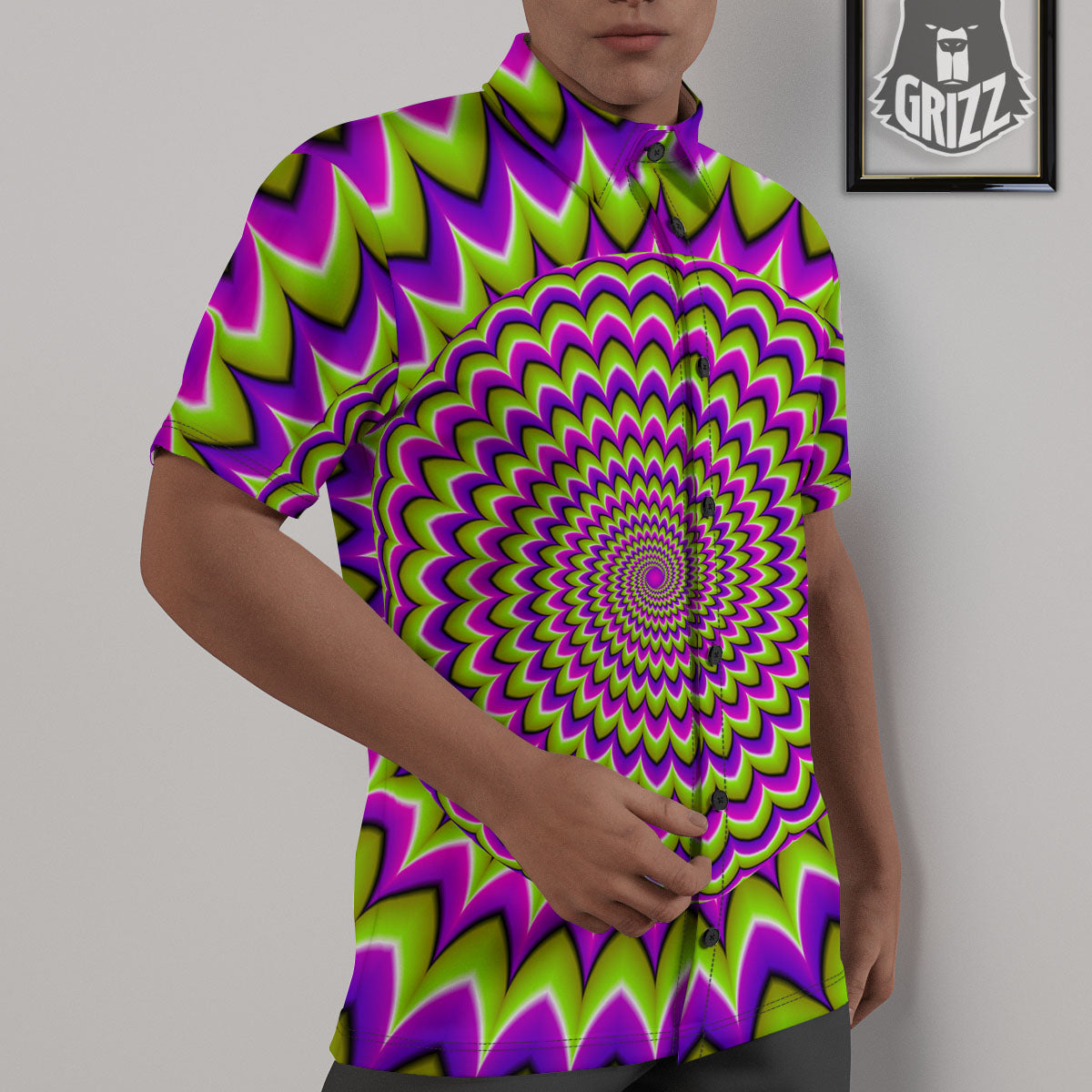 Moving Optical Illusion Spiky Spiral Untucked Shirts-grizzshop