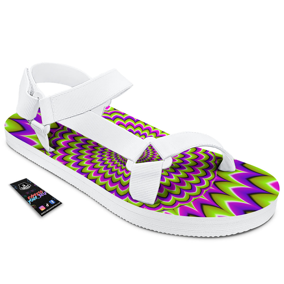 Moving Optical Illusion Spiky Spiral White Open Toe Sandals-grizzshop