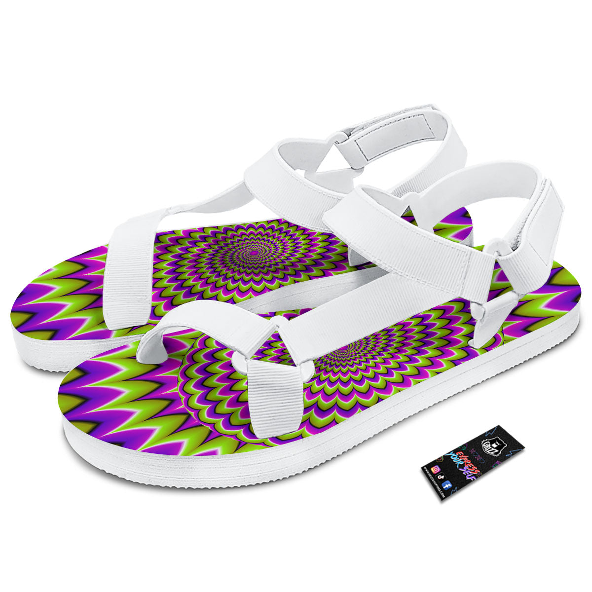 Moving Optical Illusion Spiky Spiral White Open Toe Sandals-grizzshop