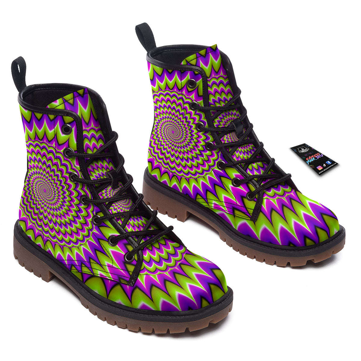 Moving Optical Illusion Spiky Spiral Work Boots-grizzshop