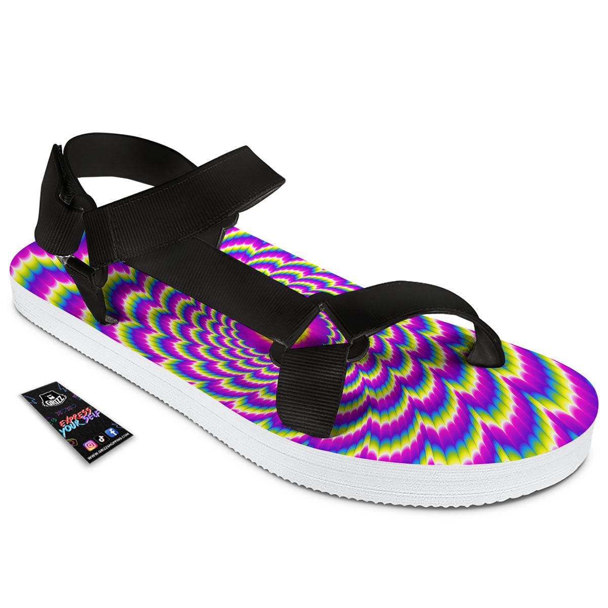 Moving Optical Illusion Spiral Colors Black Open Toe Sandals-grizzshop