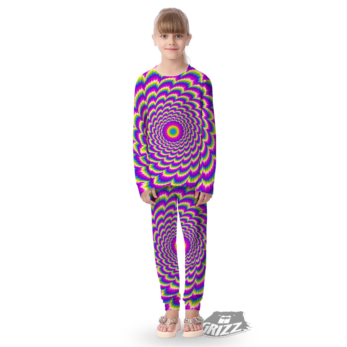 Moving Optical Illusion Spiral Colors Kid's Pajamas-grizzshop