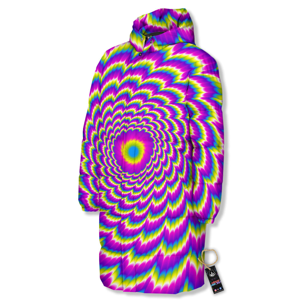 Moving Optical Illusion Spiral Colors Long Down Jacket-grizzshop