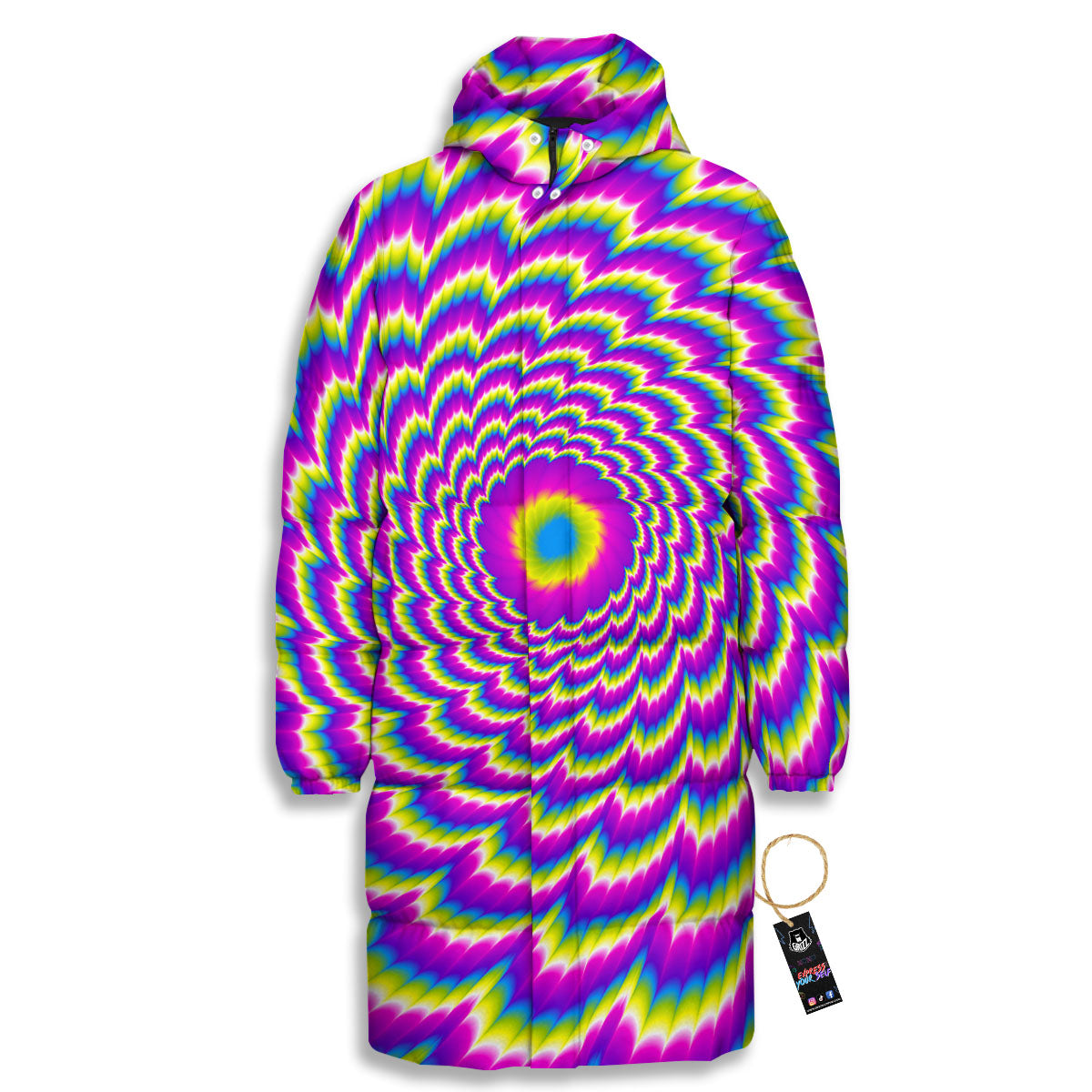 Moving Optical Illusion Spiral Colors Long Down Jacket-grizzshop