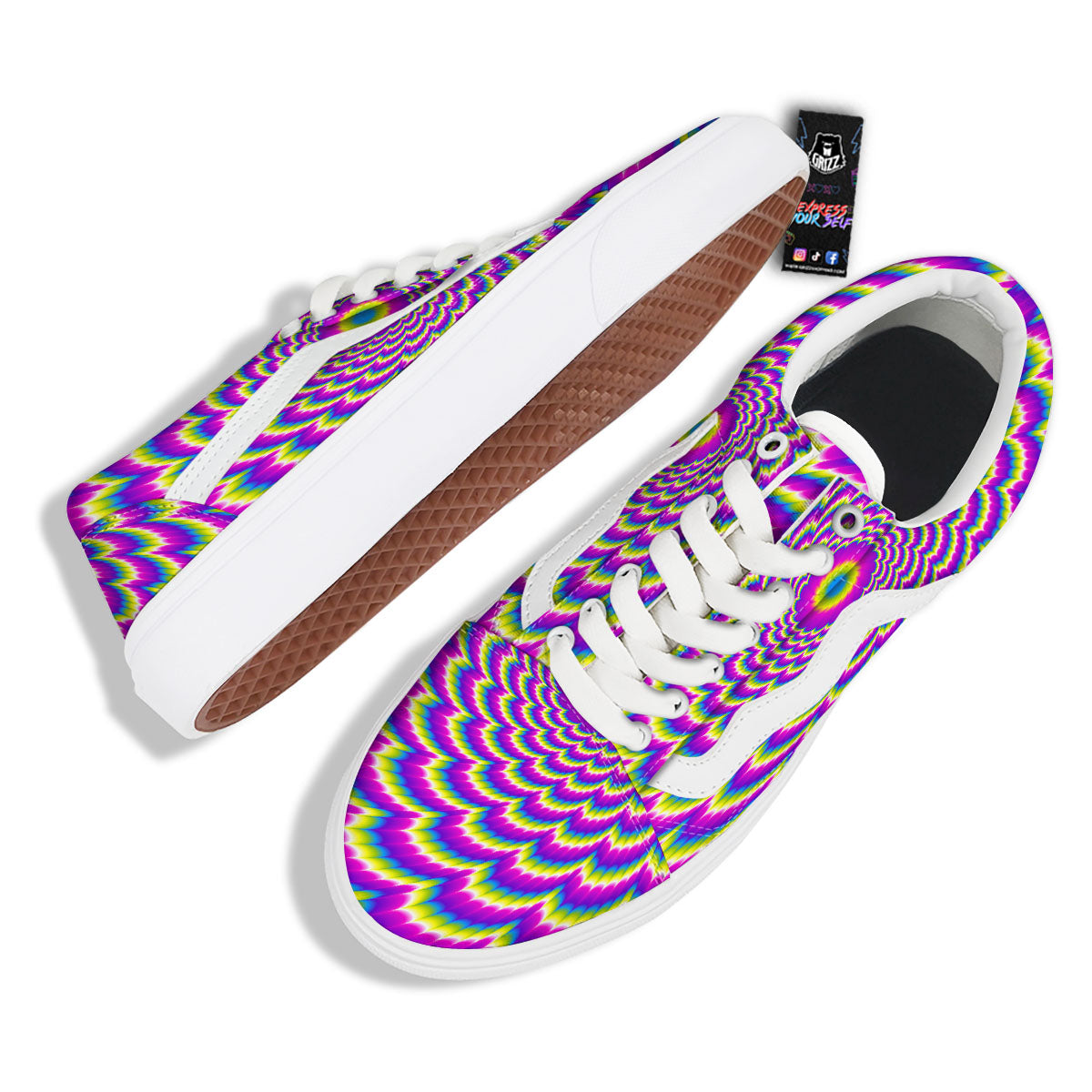 Moving Optical Illusion Spiral Colors Skate Shoes-grizzshop