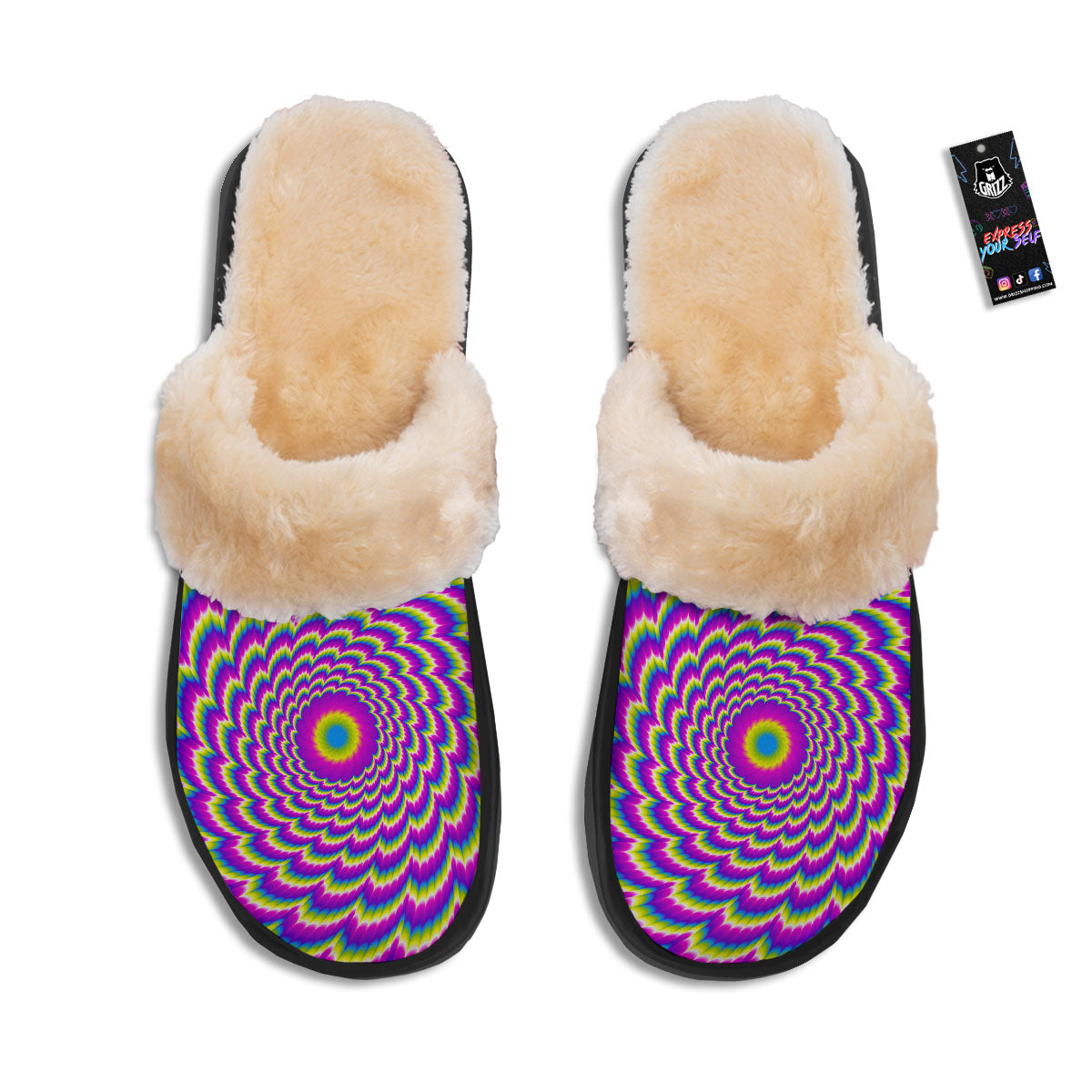Moving Optical Illusion Spiral Colors Slippers-grizzshop