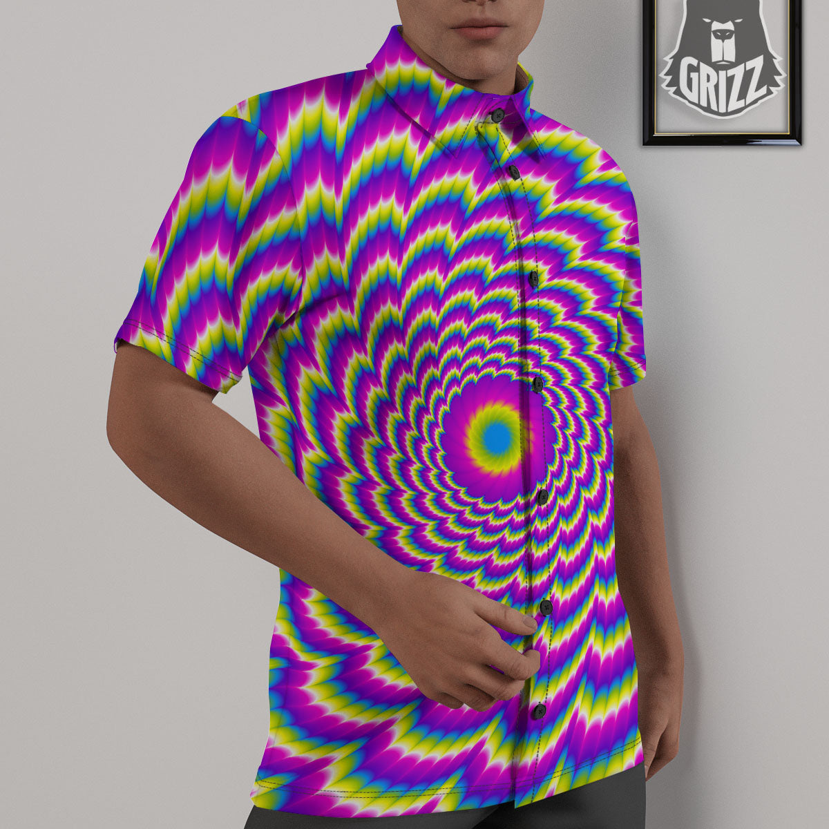 Moving Optical Illusion Spiral Colors Untucked Shirts-grizzshop