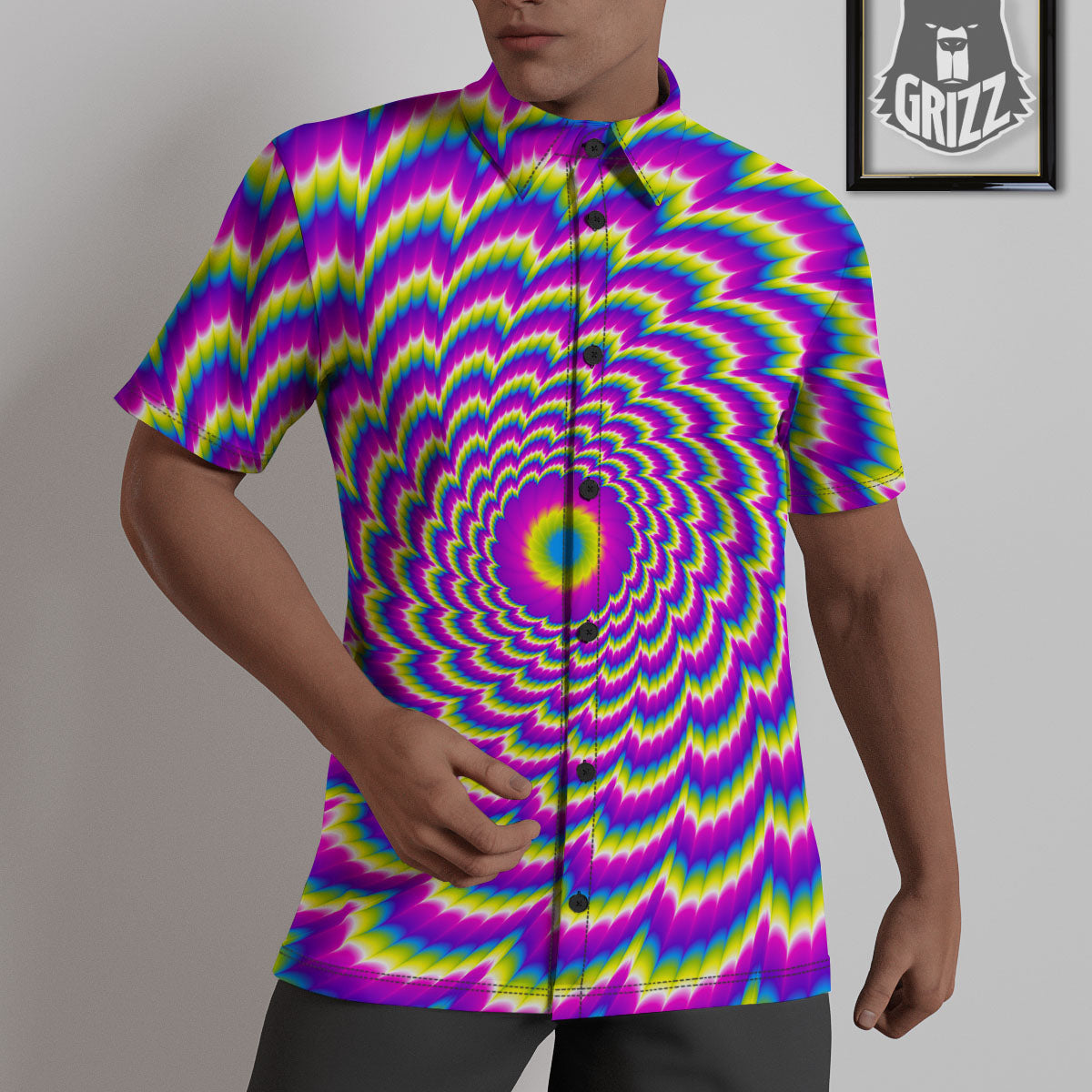 Moving Optical Illusion Spiral Colors Untucked Shirts-grizzshop