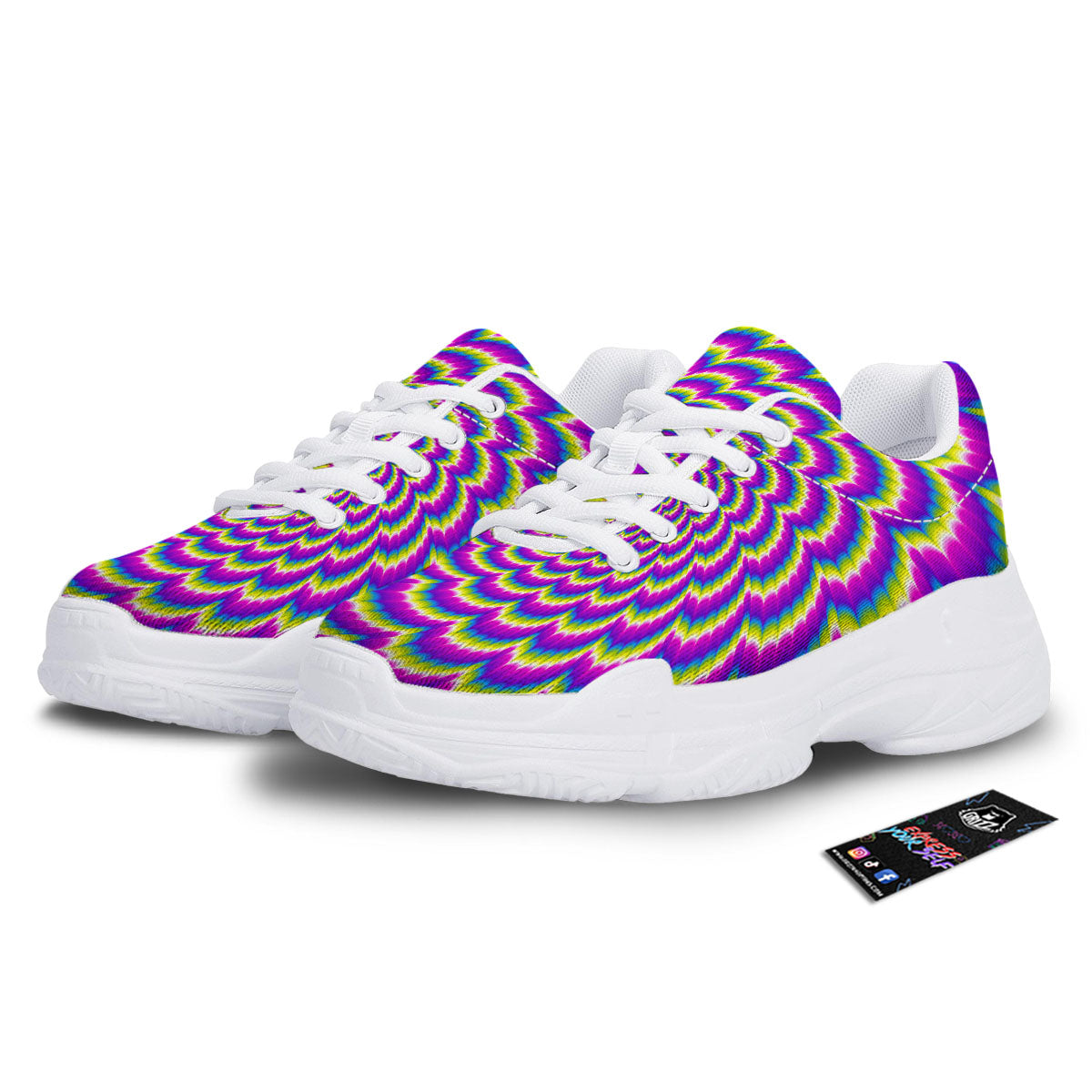 Moving Optical Illusion Spiral Colors White Chunky Shoes-grizzshop