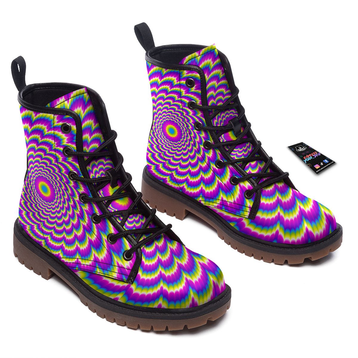Moving Optical Illusion Spiral Colors Work Boots-grizzshop