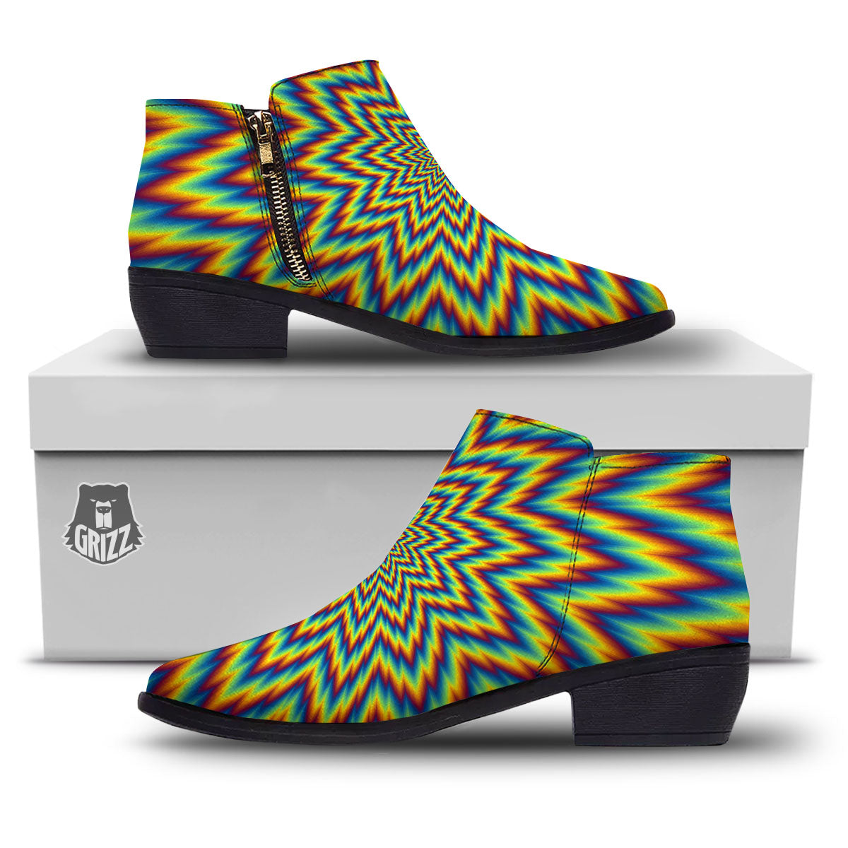 Moving Optical Illusion Spiral Expansion Ankle Boots-grizzshop