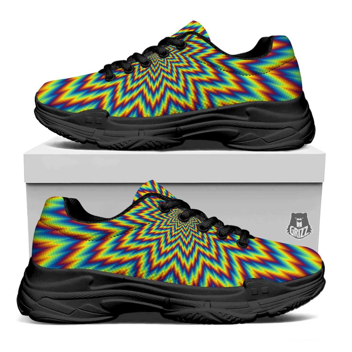 Moving Optical Illusion Spiral Expansion Black Chunky Shoes-grizzshop