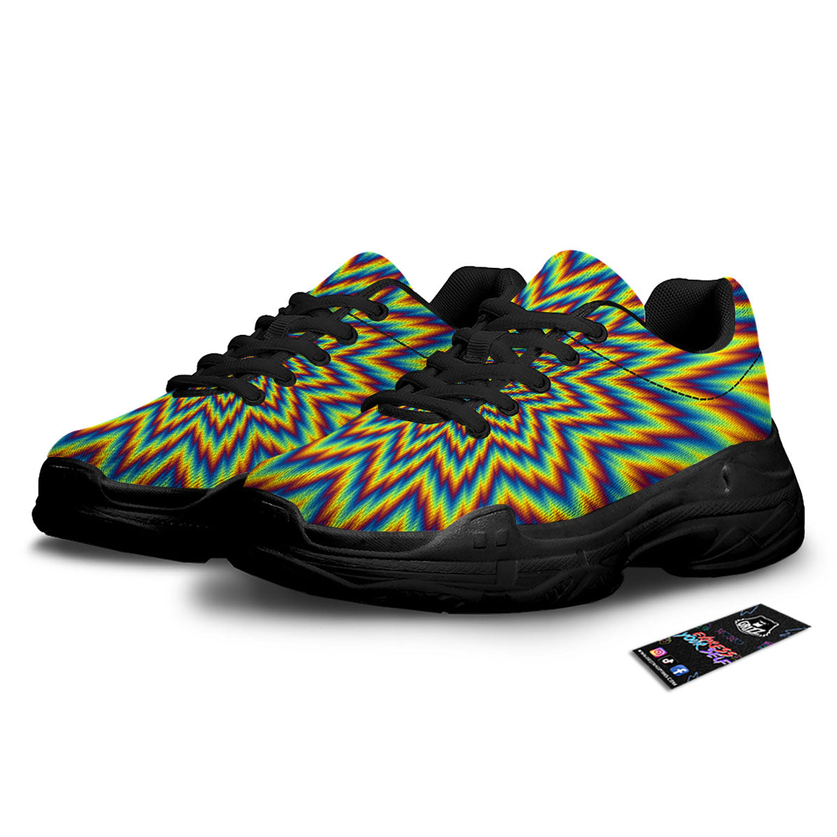 Moving Optical Illusion Spiral Expansion Black Chunky Shoes-grizzshop