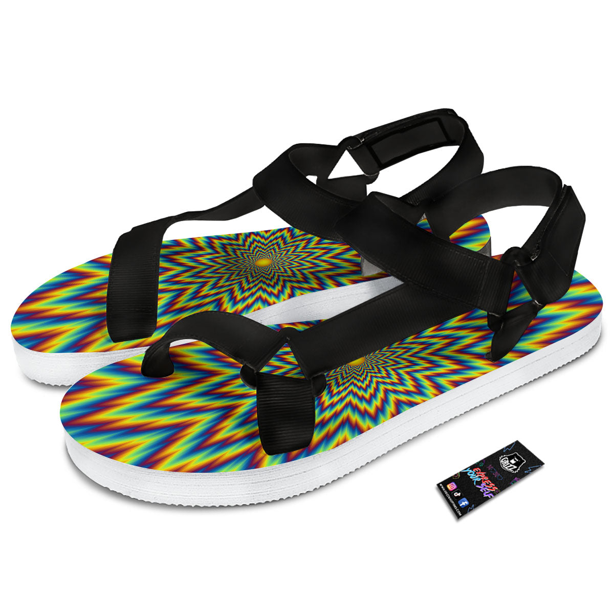 Moving Optical Illusion Spiral Expansion Black Open Toe Sandals-grizzshop