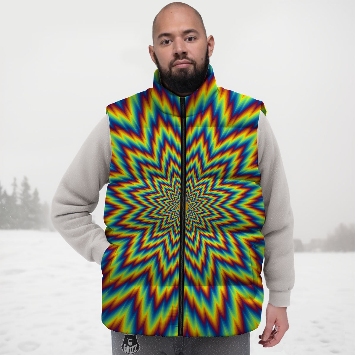 Moving Optical Illusion Spiral Expansion Down Vest