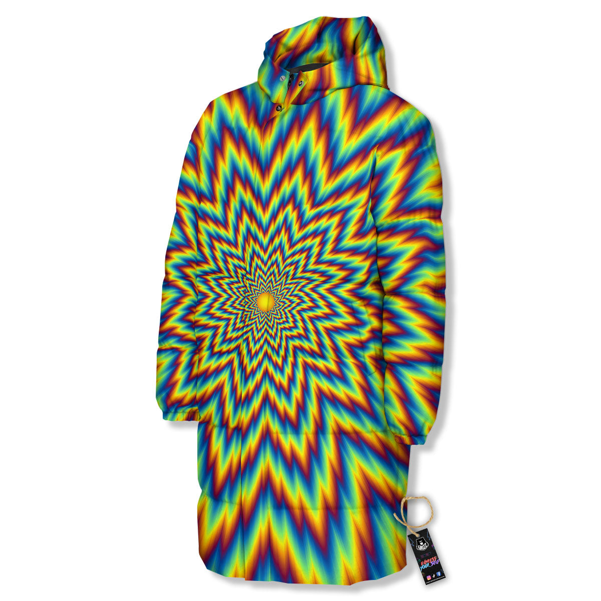 Moving Optical Illusion Spiral Expansion Long Down Jacket-grizzshop