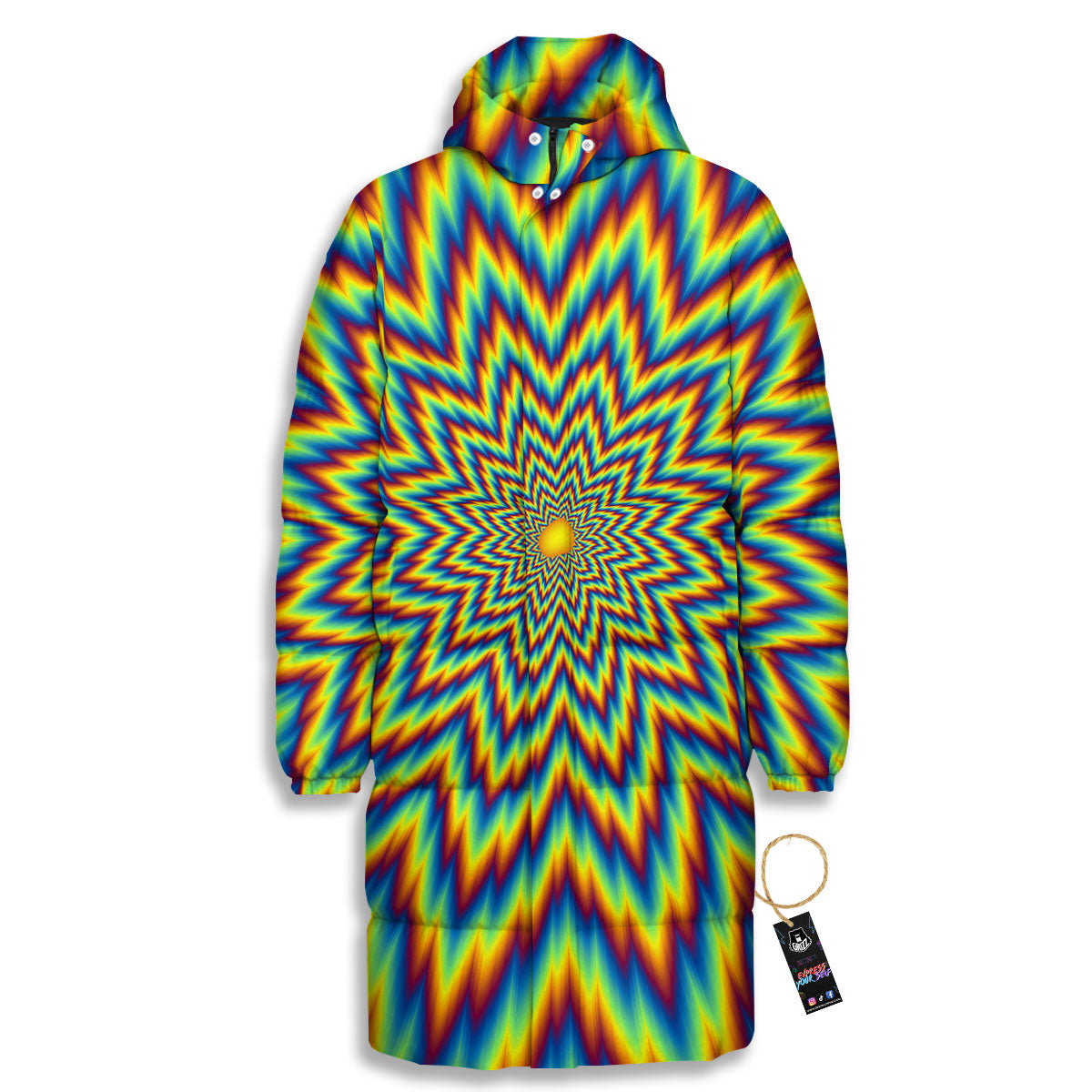 Moving Optical Illusion Spiral Expansion Long Down Jacket-grizzshop