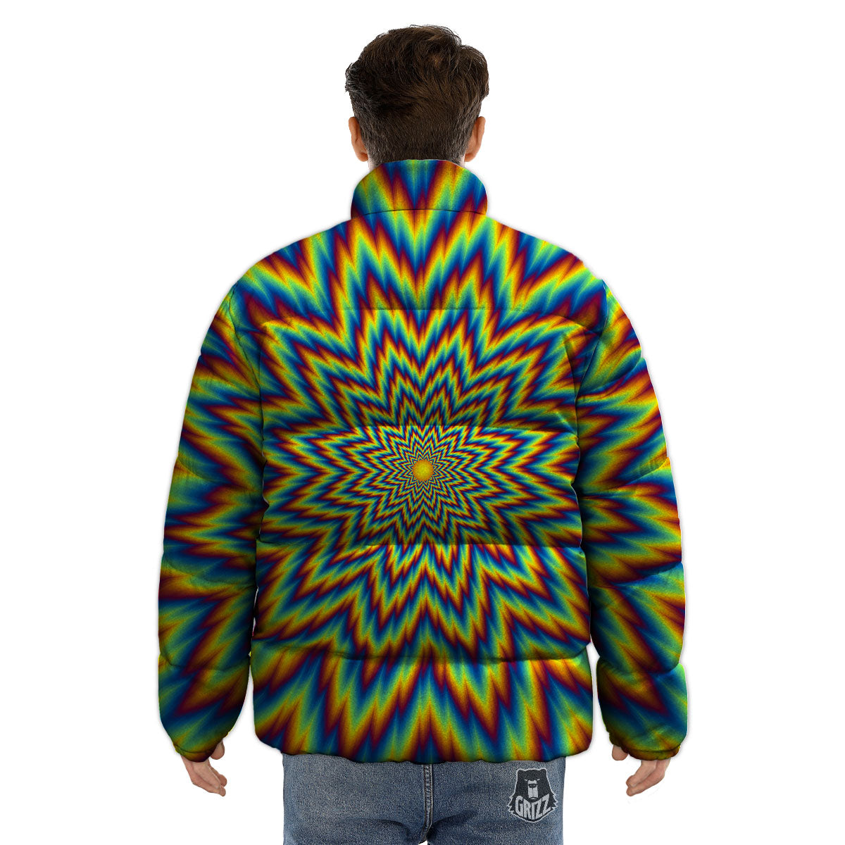 Moving Optical Illusion Spiral Expansion Puffer Jacket-grizzshop