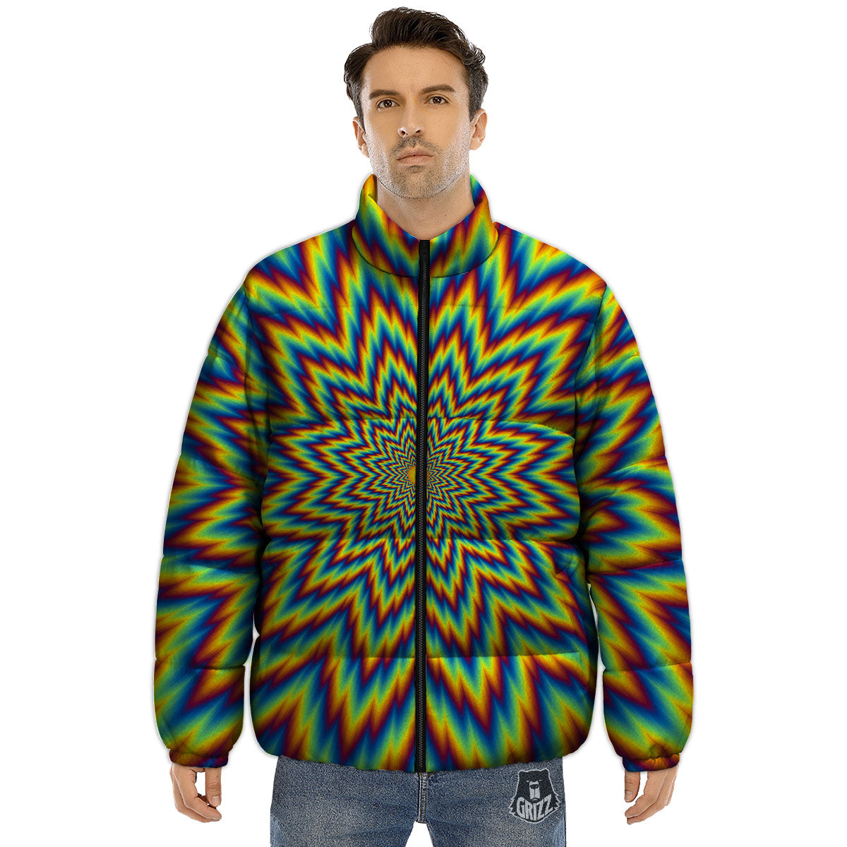 Moving Optical Illusion Spiral Expansion Puffer Jacket-grizzshop