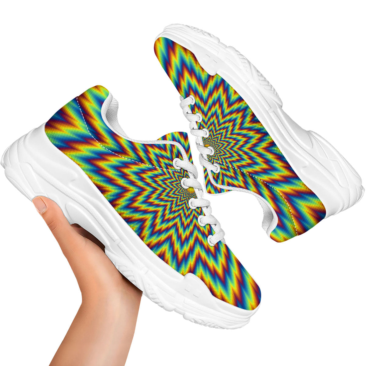 Moving Optical Illusion Spiral Expansion White Chunky Shoes-grizzshop