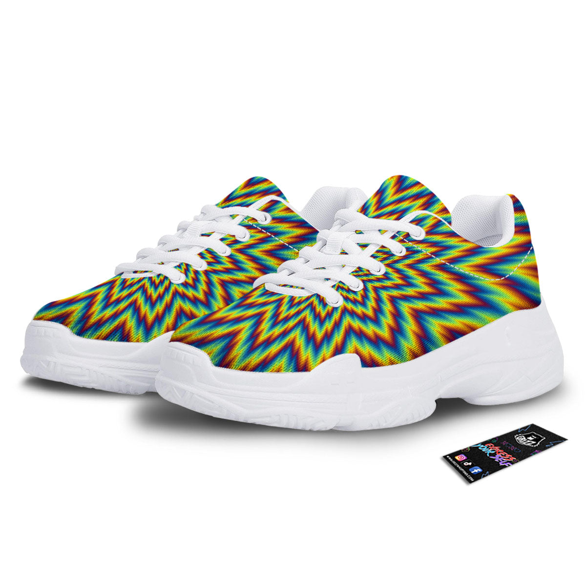 Moving Optical Illusion Spiral Expansion White Chunky Shoes-grizzshop