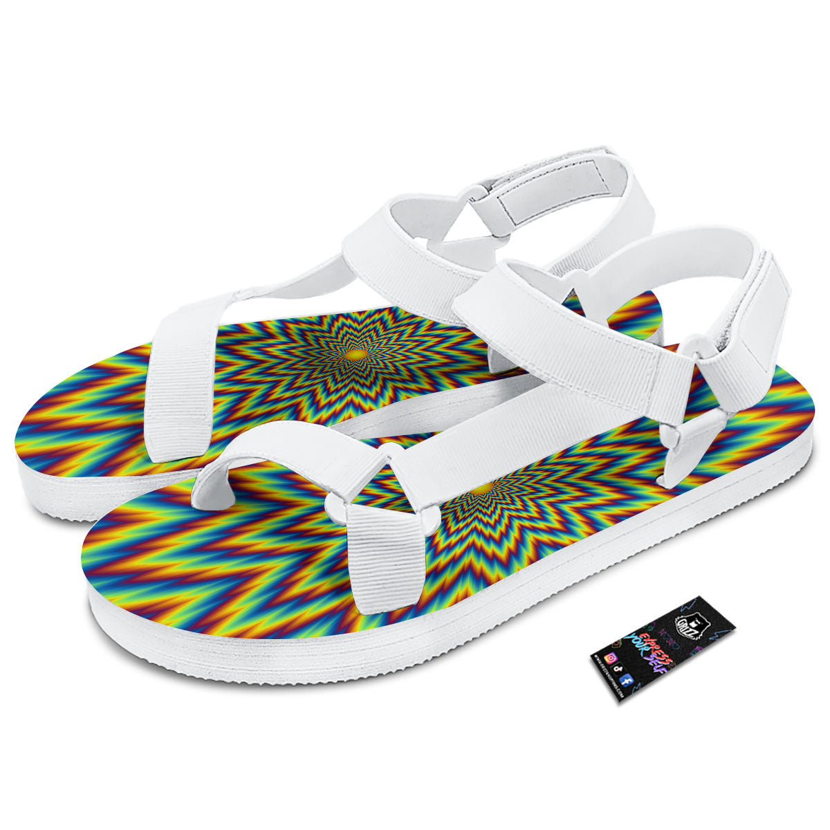 Moving Optical Illusion Spiral Expansion White Open Toe Sandals-grizzshop