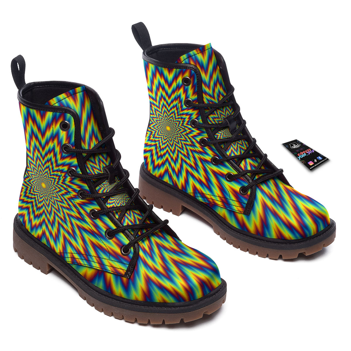Moving Optical Illusion Spiral Expansion Work Boots-grizzshop