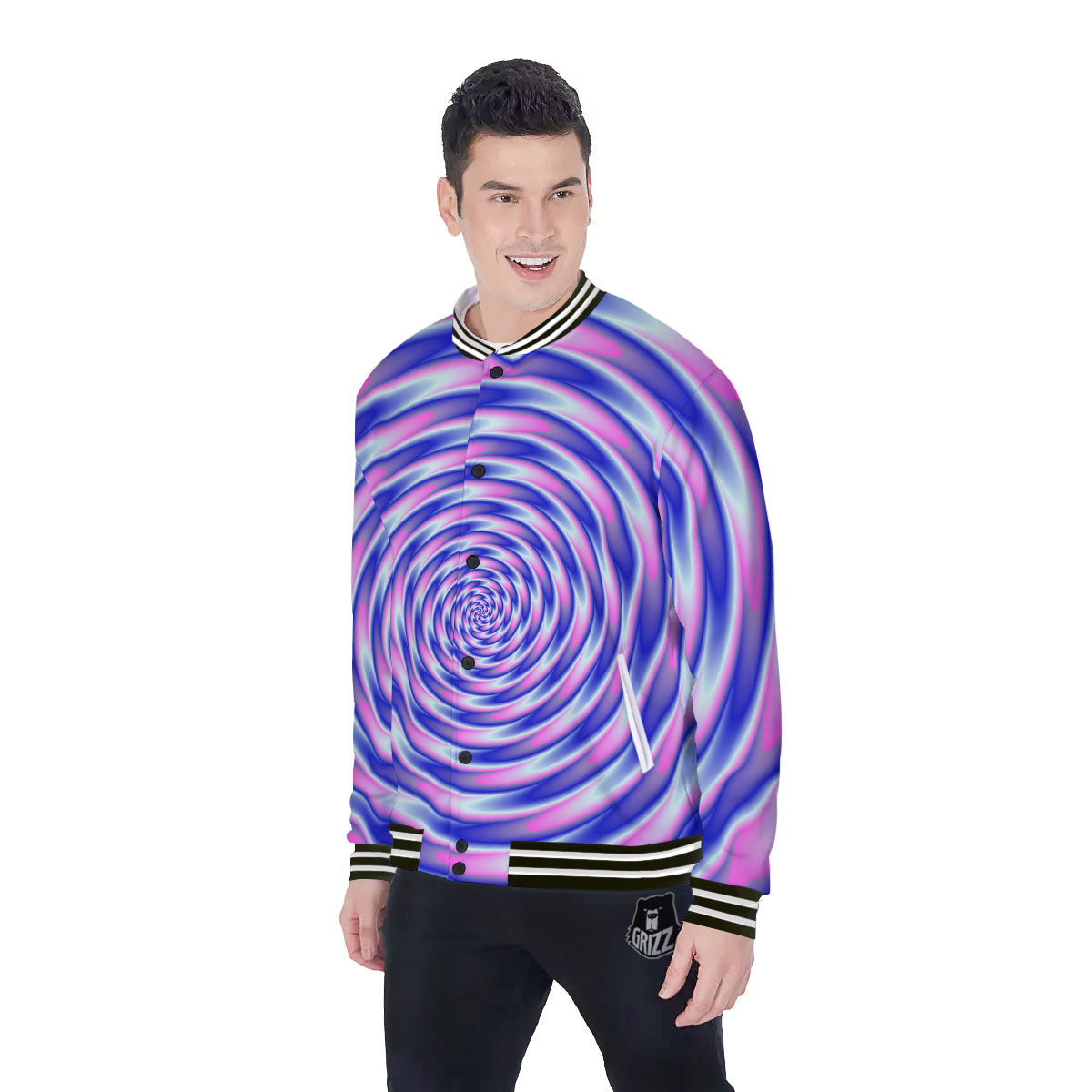 Moving Optical Illusion Twisted Colors Baseball Jacket-grizzshop