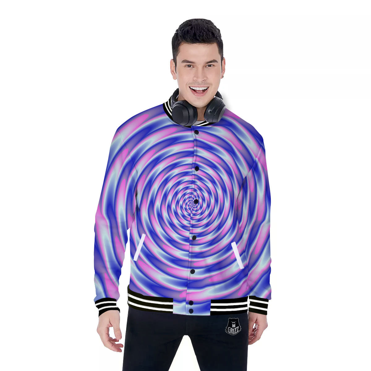 Moving Optical Illusion Twisted Colors Baseball Jacket-grizzshop