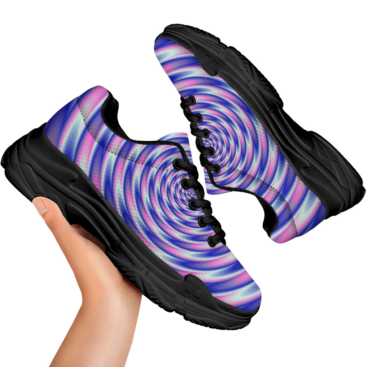 Moving Optical Illusion Twisted Colors Black Chunky Shoes-grizzshop