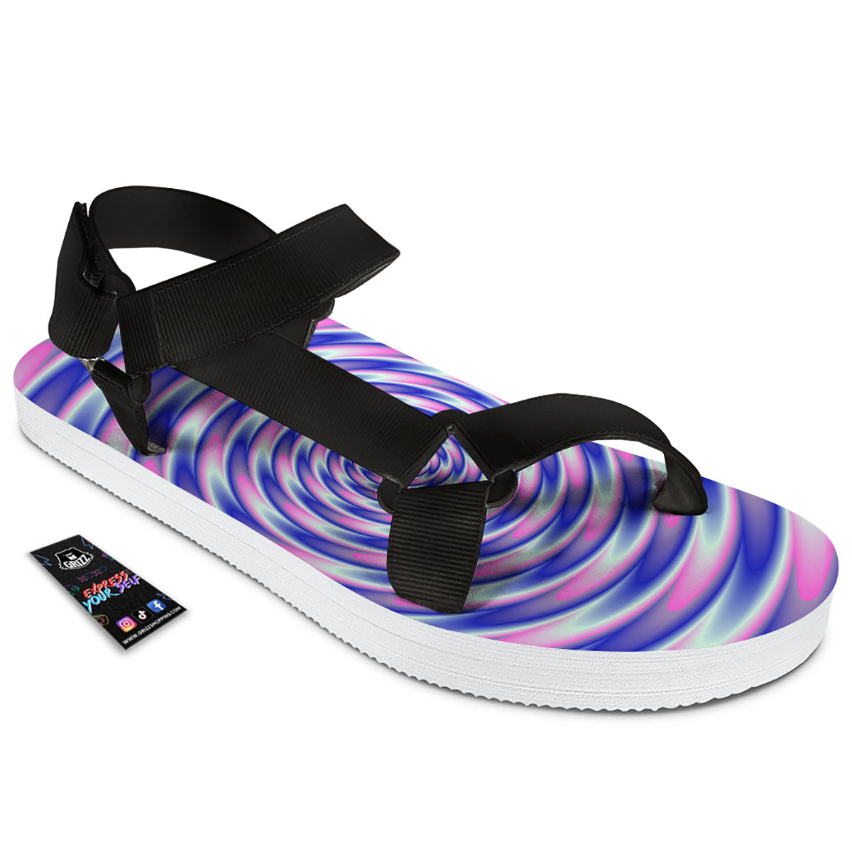 Moving Optical Illusion Twisted Colors Black Open Toe Sandals-grizzshop