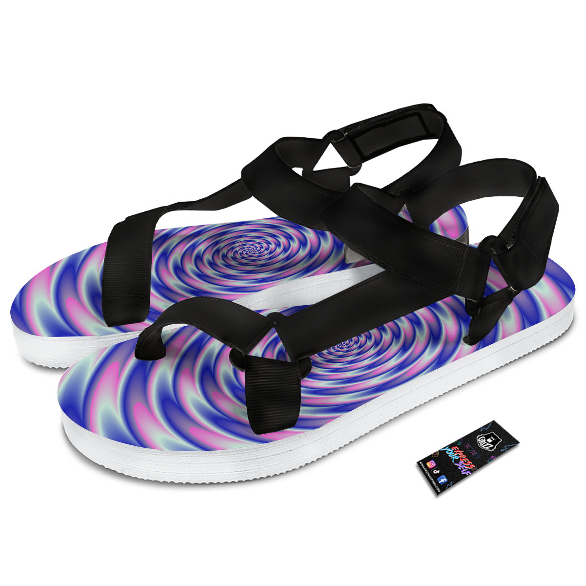 Moving Optical Illusion Twisted Colors Black Open Toe Sandals-grizzshop