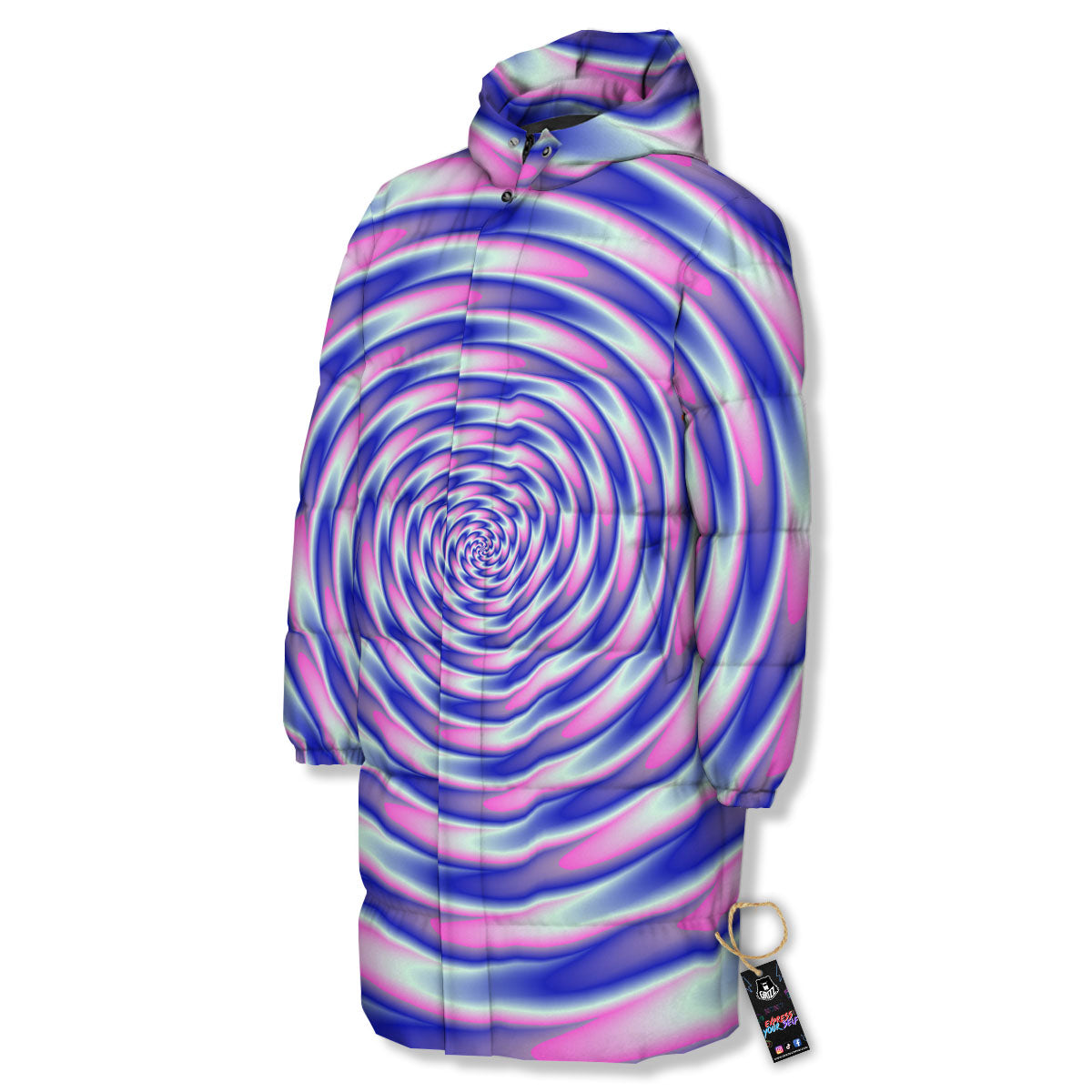 Moving Optical Illusion Twisted Colors Long Down Jacket-grizzshop