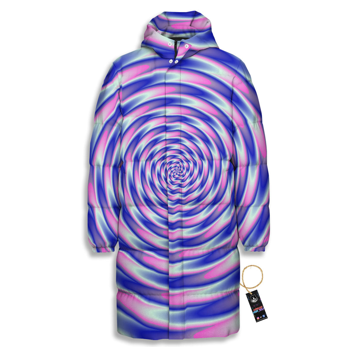 Moving Optical Illusion Twisted Colors Long Down Jacket-grizzshop