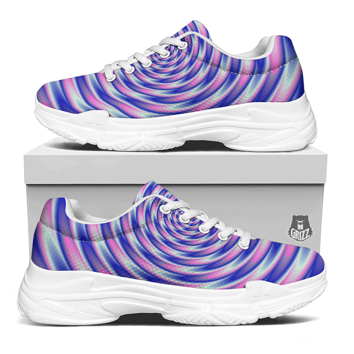 Moving Optical Illusion Twisted Colors White Chunky Shoes-grizzshop