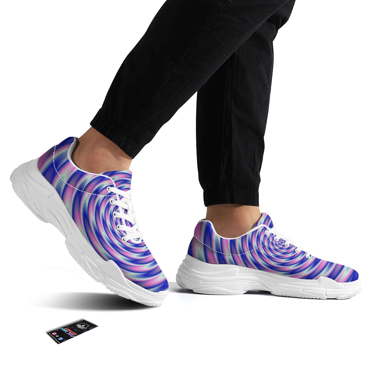 Moving Optical Illusion Twisted Colors White Chunky Shoes-grizzshop