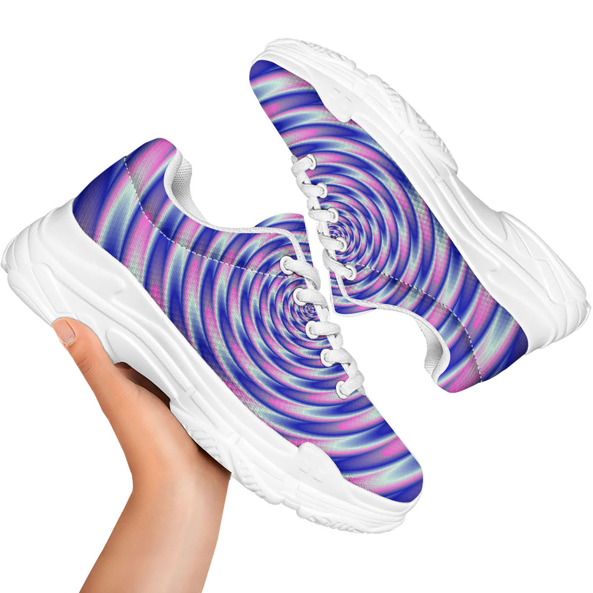 Moving Optical Illusion Twisted Colors White Chunky Shoes-grizzshop