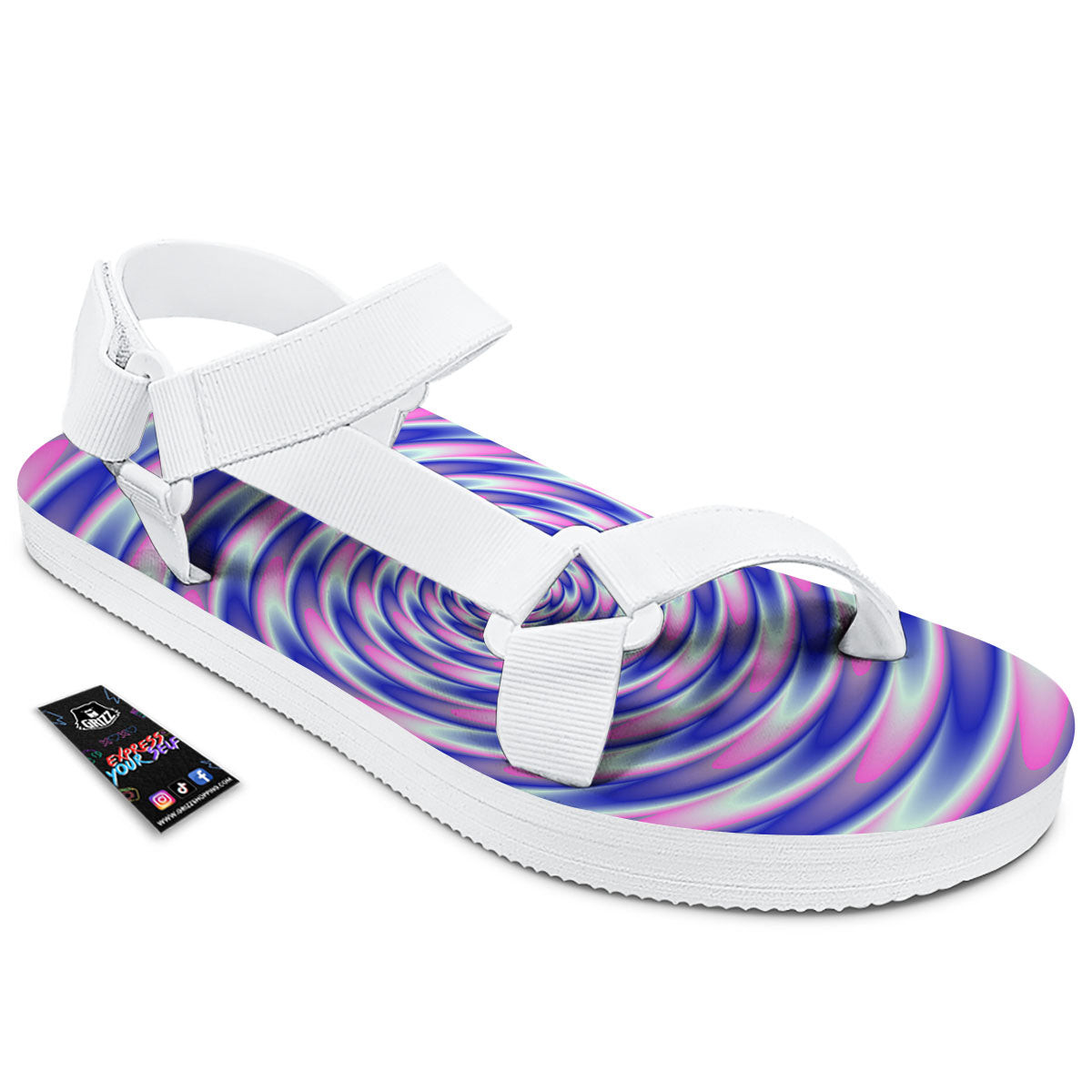 Moving Optical Illusion Twisted Colors White Open Toe Sandals-grizzshop
