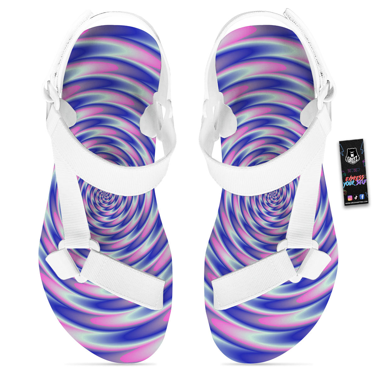 Moving Optical Illusion Twisted Colors White Open Toe Sandals-grizzshop