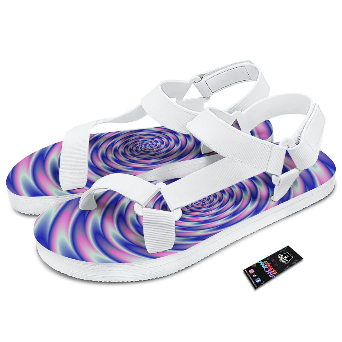 Moving Optical Illusion Twisted Colors White Open Toe Sandals-grizzshop