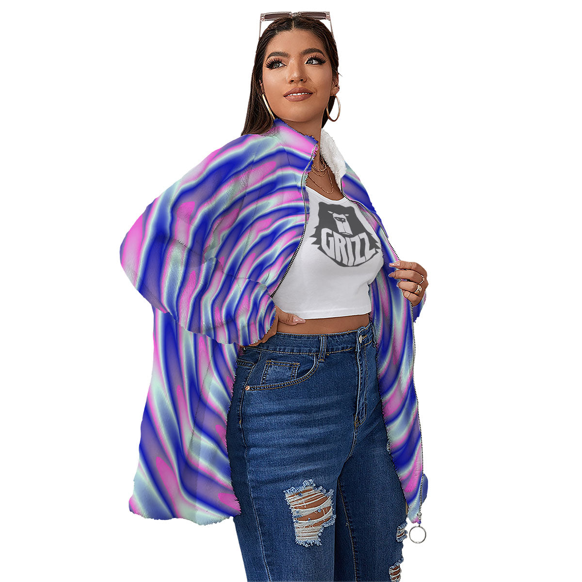 Moving Optical Illusion Twisted Colors Women's Sherpa Jacket-grizzshop