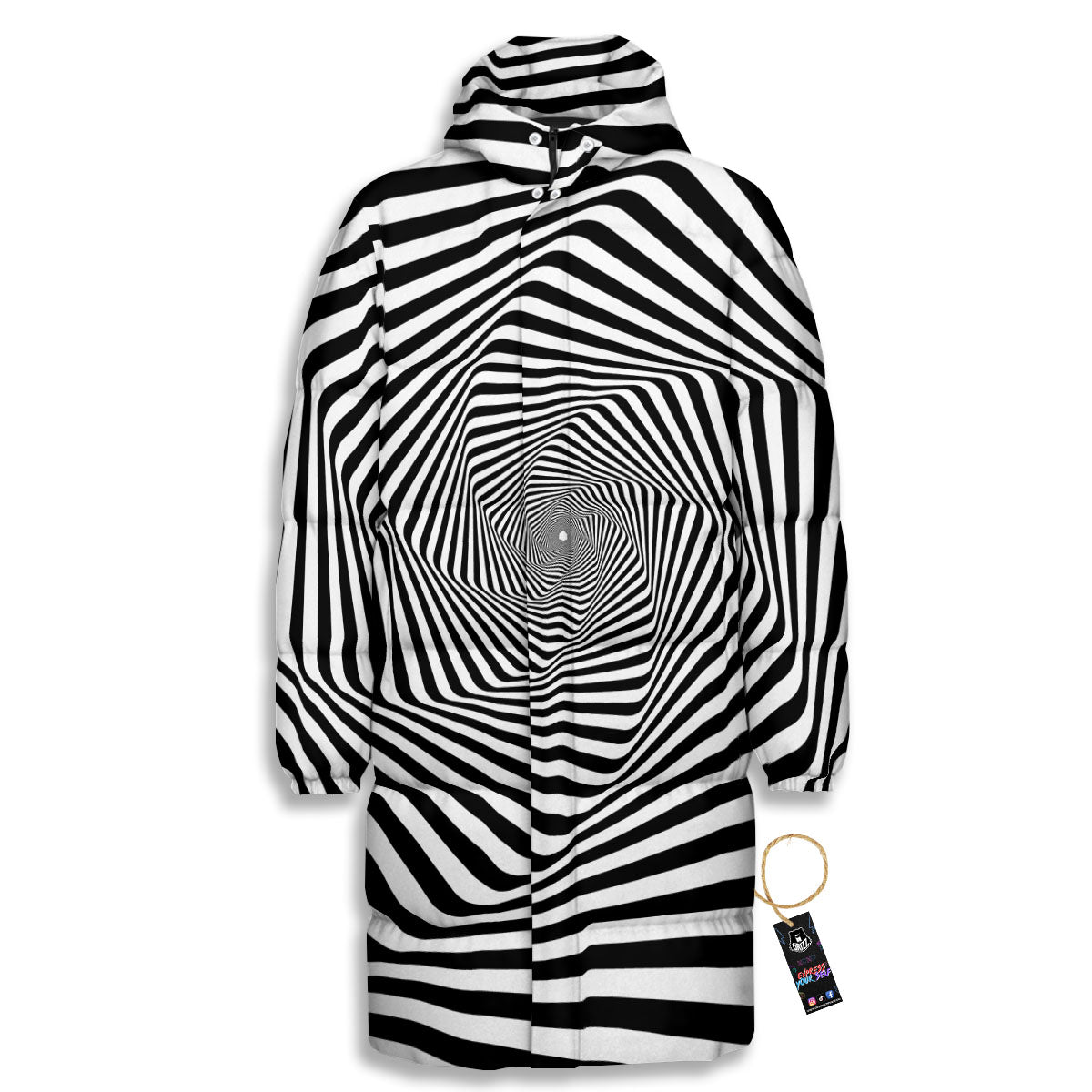Moving Optical Illusion Twisted Spiral Long Down Jacket-grizzshop