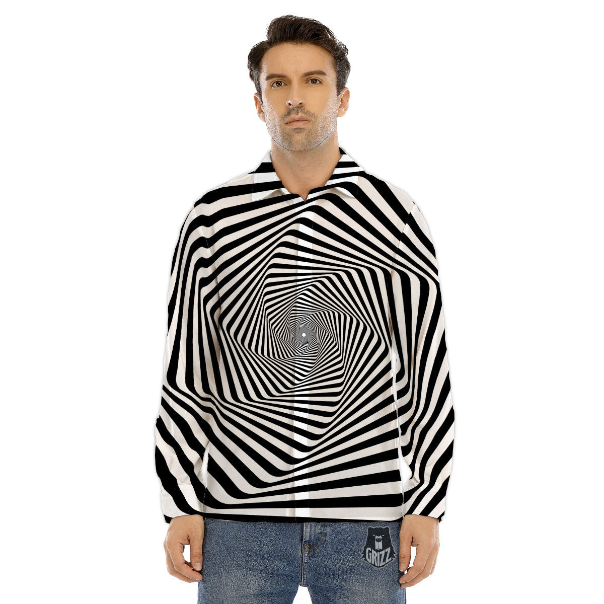 Moving Optical Illusion Twisted Spiral Men's Dress Shirts-grizzshop